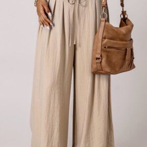 Elegant Cream Linen Wide-Leg Pants